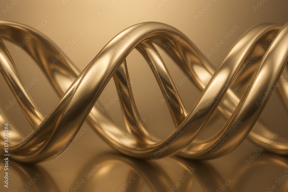 Poster abstract golden double helix rotating on a golden background, creating a visually appealing design w