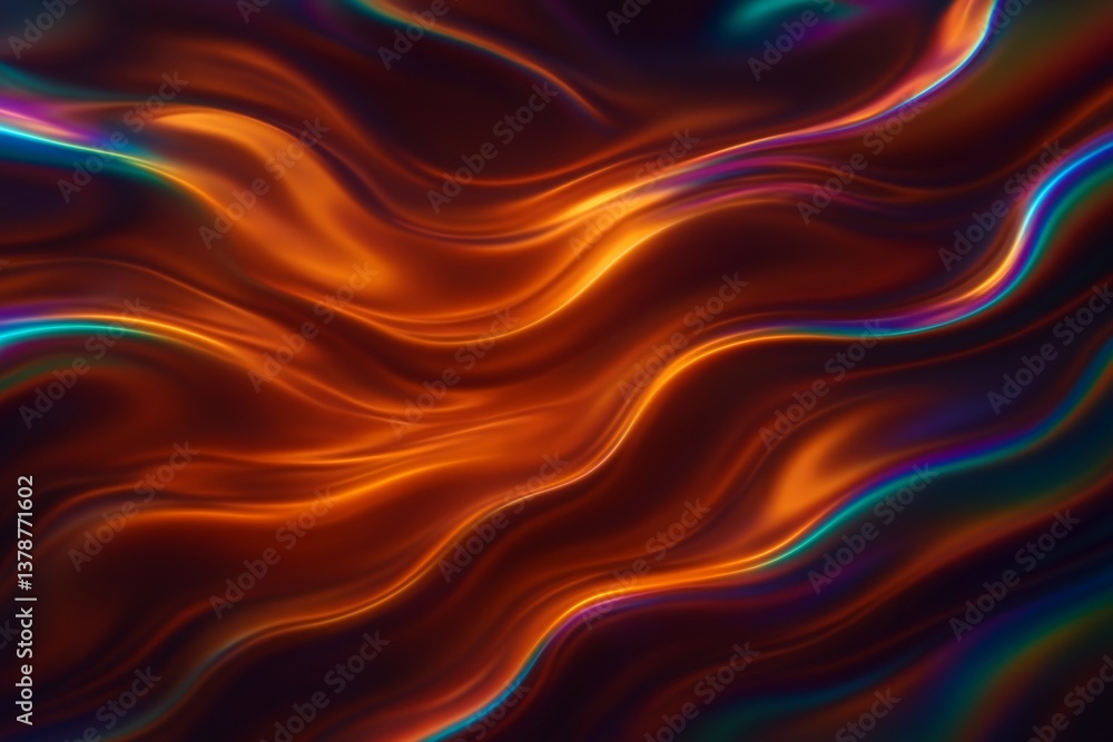 Aufkleber flowing smooth orange waves undulate across a dark background, shimmering with iridescent light trai