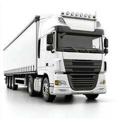 Modern white cargo truck parked indoors with bright lights showcasing its design and features in a spacious area