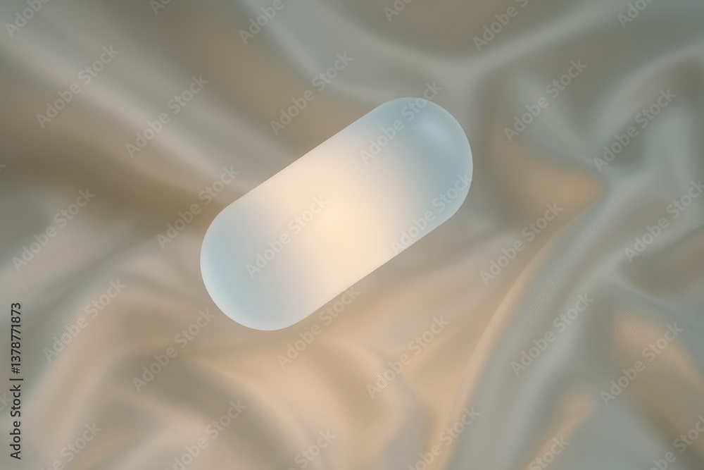 Poster soft light emanates from within a frosted oval form, hovering gracefully over a backdrop of luxuriou