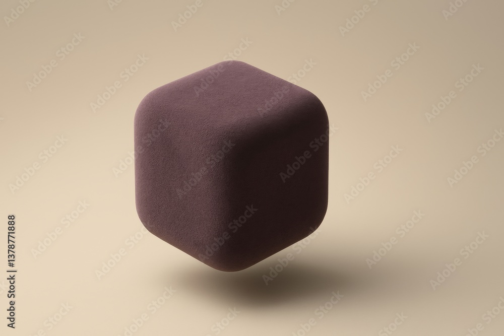 Poster soft, purple cube floats above a beige background, creating a minimalist and abstract composition wi