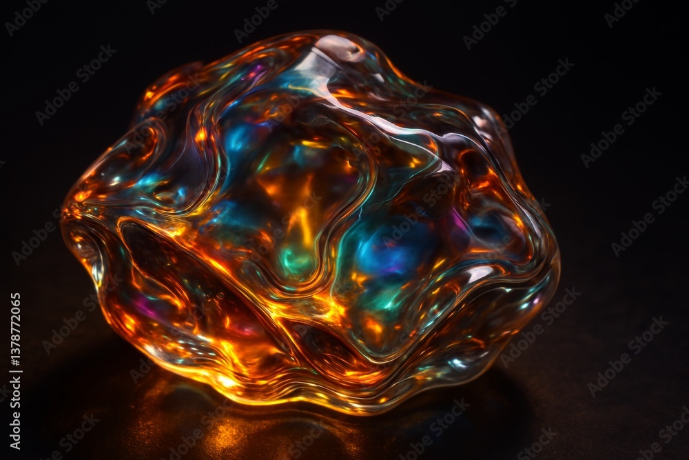 Poster glowing with iridescent colors against a dark background, this abstract substance creates a mesmeriz
