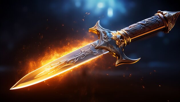 glowing fire infused dagger with magical energy and fiery blade fantasy art and game design