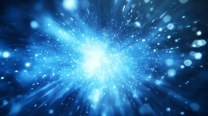 Abstract blue light burst in a cosmic background.