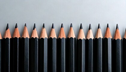 Minimalist Pencils Row &ndash; A row of identical black pencils aligned neatly