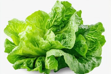 A vibrant head of romaine lettuce with crisp green leaves, isolated on a transparent background.