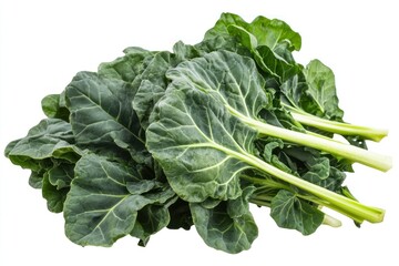 A vibrant bunch of collard greens with large, flat, dark green leaves, isolated on a transparent background.