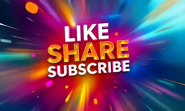 Animated Like Share Subscribe Text on Colorful Background with Confetti