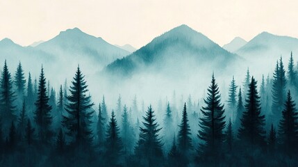 Fototapeta premium Misty forest landscape in mountainous region nature photography serene environment captivating viewpoint