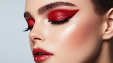 Naklejka premium Elegant woman with striking red makeup.