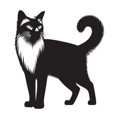 Expressive Siamese silhouette, emphasizing its dramatic face and large ears - Siamese illustration - Siamese vector - cat silhouette

