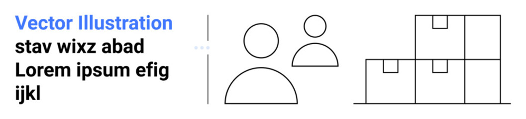 Abstract users beside stacked boxes symbolizing storage, teamwork, communication, logistics, business operations. Ideal for supply chain, commerce, delivery, applications productivity simple
