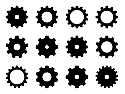 Zahnrad oder zahnräder icon als png symbol für einstellungen oder settings mit transparenten hintergrund