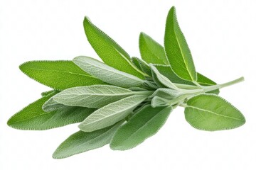 Obraz premium A sprig of fresh sage with soft, velvety leaves, isolated on a transparent background.