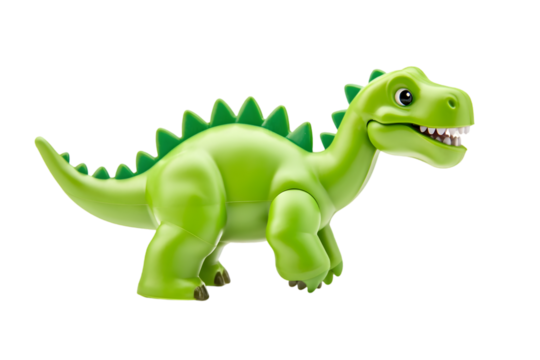 A green dinosaur toy with spikes on its back on a black background shot