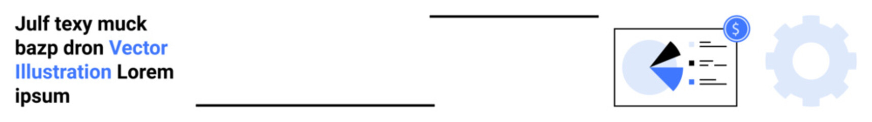 Pie chart report with text element, gear icon symbolizing automation, and blue highlight. Ideal for analytics, strategy, automation, reporting, business, finance visualizations simple landing page