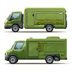Green delivery truck designed with living plants showcasing sustainable transportation and eco-friendly practices