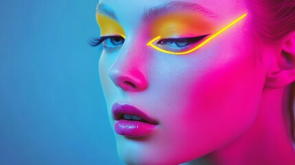 Fototapeta premium Vibrant portrait with colorful makeup highlights.