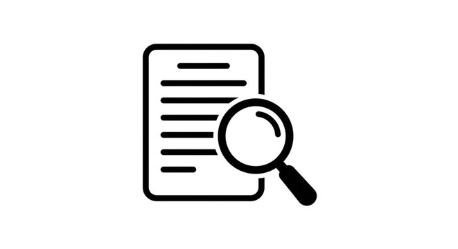 recommend clip art: Document search icon showing paper with magnifying glass outline