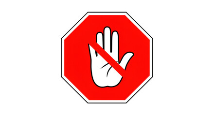 Stop sign ka 2D cartoon style illustration, jismein haath ka nishan haiFlat vector graphic jo dakhla mamnoo, warning aur hifazat ko zahir karta hai. Educational materials aur sa