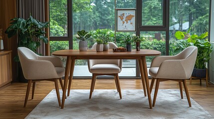 Fototapeta premium Modern dining set by large window