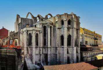 Lisbon, Portugal. Ruins of the Gothic Convento do Carmo Convent aka Our Lady of Mount Carmel. Testimony of the 1755 earthquake destruction.