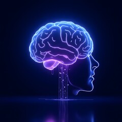 Obraz premium 3D illustration of a human brain in blue with an abstract x-ray style, showcasing anatomy, neurology, and medical science concepts