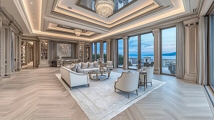 A Luxurious Living Room With Panoramic Views Of The Landscape