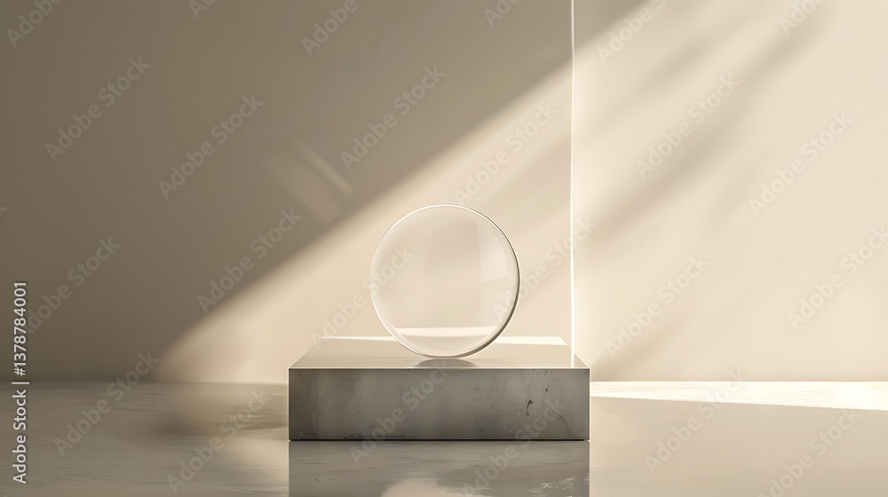 Aufkleber a simple podium with a single clear crystal oval, centered on a minimalistic base