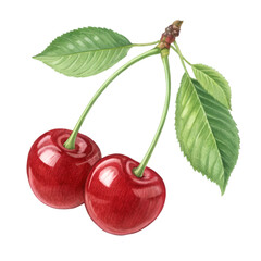 Cherry fruit with two cherries on a white background