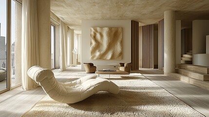 Modern Beige Living Room with Sculptural Art
