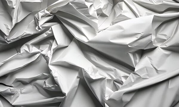 Wrinkled white sheet. Crinkled, creased paper forms abstract patterns of light and shadow