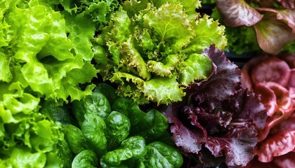 Vibrant and fresh lettuce varieties in shades of green and purple ready for salads.