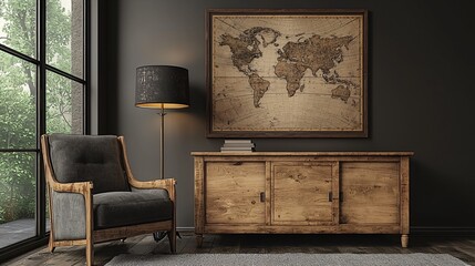 Modern room with vintage map