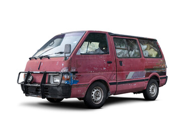 Old rusty red van isolated on transparent background