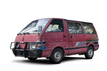 Old rusty red van isolated on transparent background