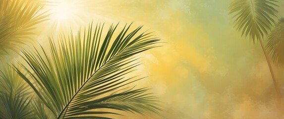 Tropical Paradise: Serene palm leaves gently sway in the warm sunlight, evoking a sense of tranquility and escape amidst the lush, natural backdrop.