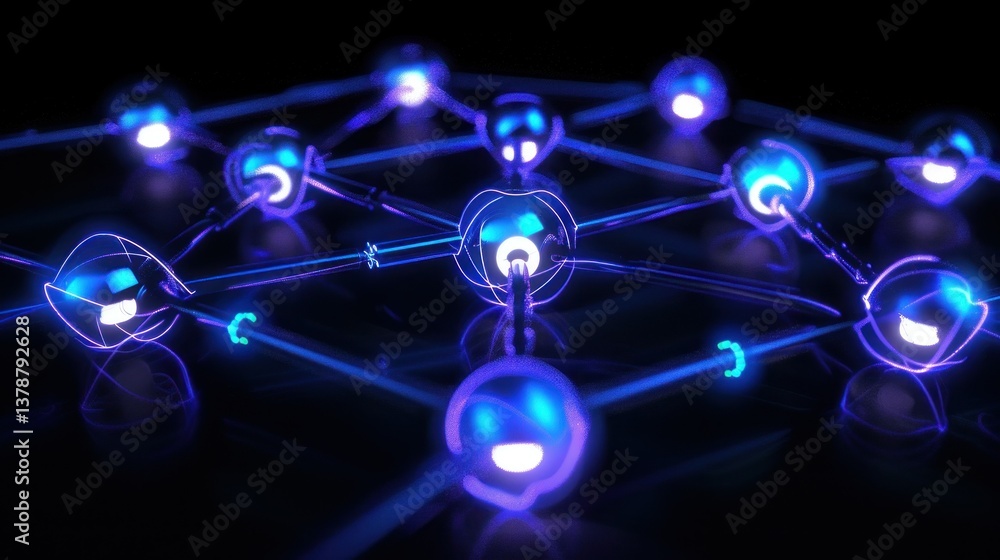 Poster a visual representation of a network with glowing connections between nodes.
