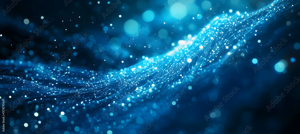 Aufkleber abstract digital blue background with glowing light particles and network connections, representing 