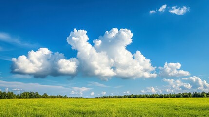 A Sky Full of Promises: A boundless expanse of vibrant blue sky, adorned with fluffy white clouds, unfolds over a verdant field, creating a picturesque panorama