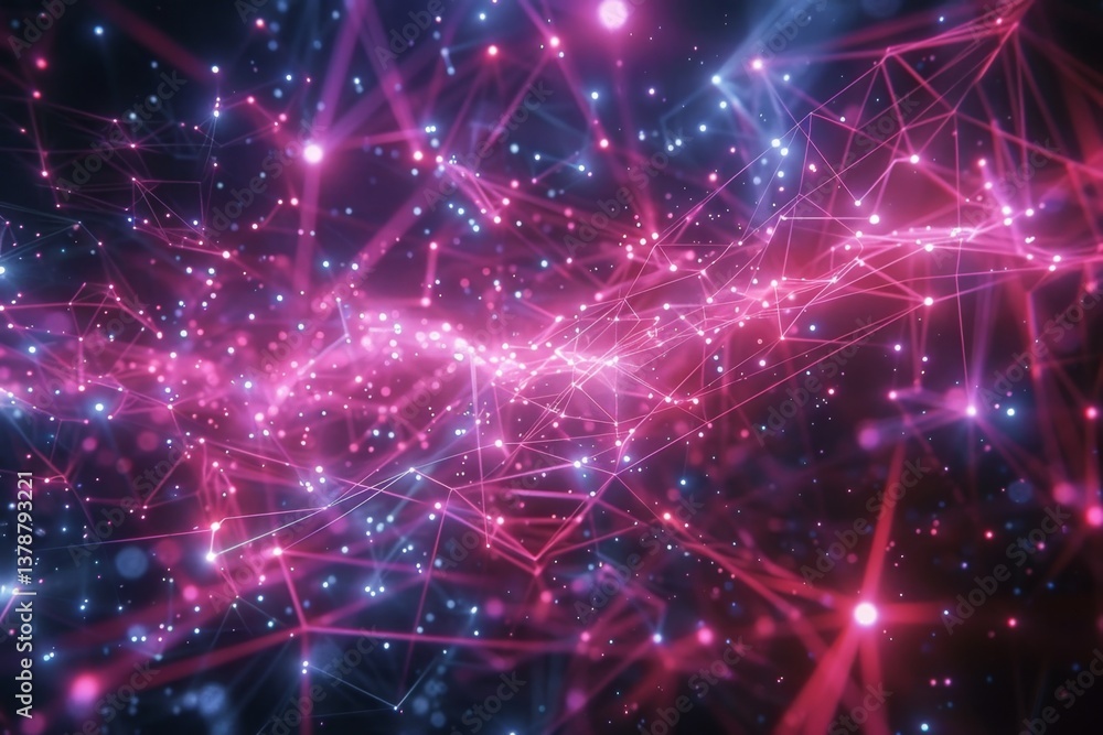 Aufkleber representation of data visualization through glowing network lines and nodes against a dark backdrop