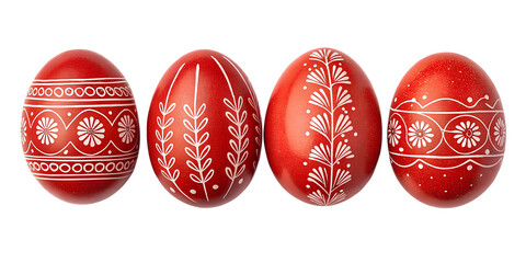 various red painted Easter eggs isolated on transparent background	