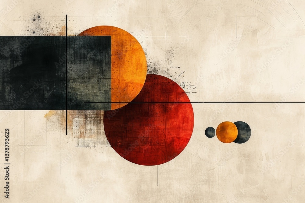 Poster exploring balance through minimalist abstract composition of geometric shapes in harmonious colors a