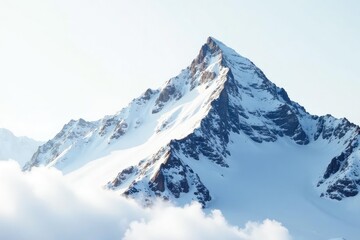 Fototapeta premium Snow-covered mountain peak, pristine white background , white, environment, high