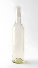 Empty Glass Wine Bottle: A minimalist studio shot of a clear, elegant glass bottle, suggesting themes of purity, simplicity, and fine winemaking.