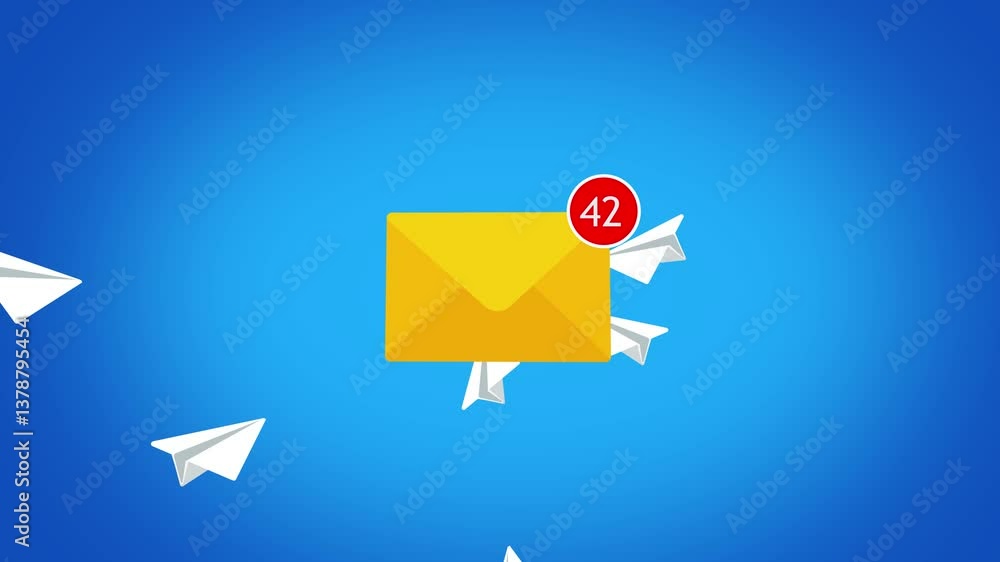 Aufkleber receiving a lot of emails concept animation. with group of paper plane flying into an envelope mail 