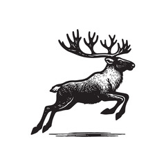 Fototapeta premium Simple Caribou Jumping Vector Icon – Vintage Logo & Retro Illustration