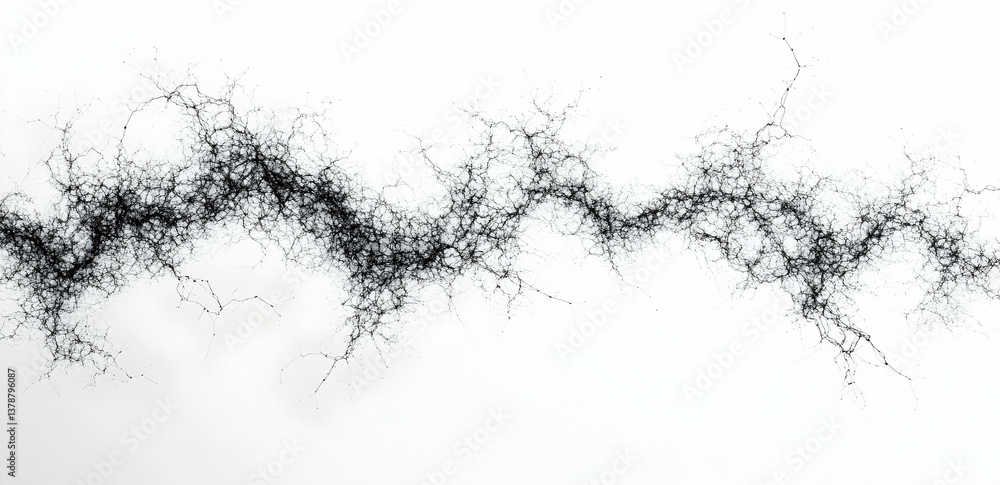 Poster black and white data visualization of neural networks on the right side, with a pure white backgroun