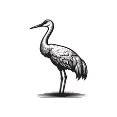Obraz premium Simple Sandhill Crane Side View Vector Icon – Vintage Logo & Retro Illustration