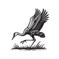 Simple Sandhill Crane Side View Vector Icon – Vintage Logo & Retro Illustration